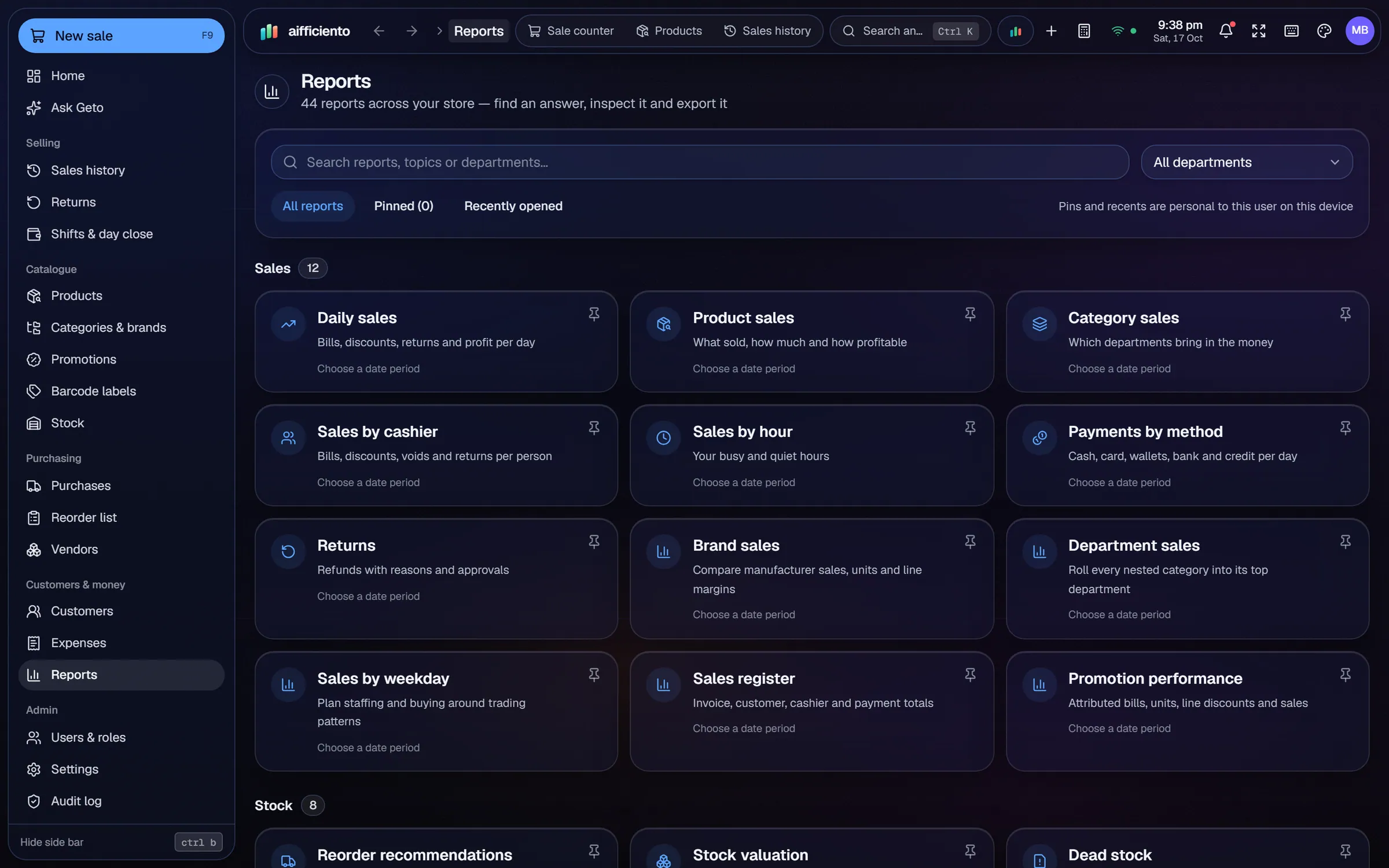 AIFFICIENTO reports and dashboard