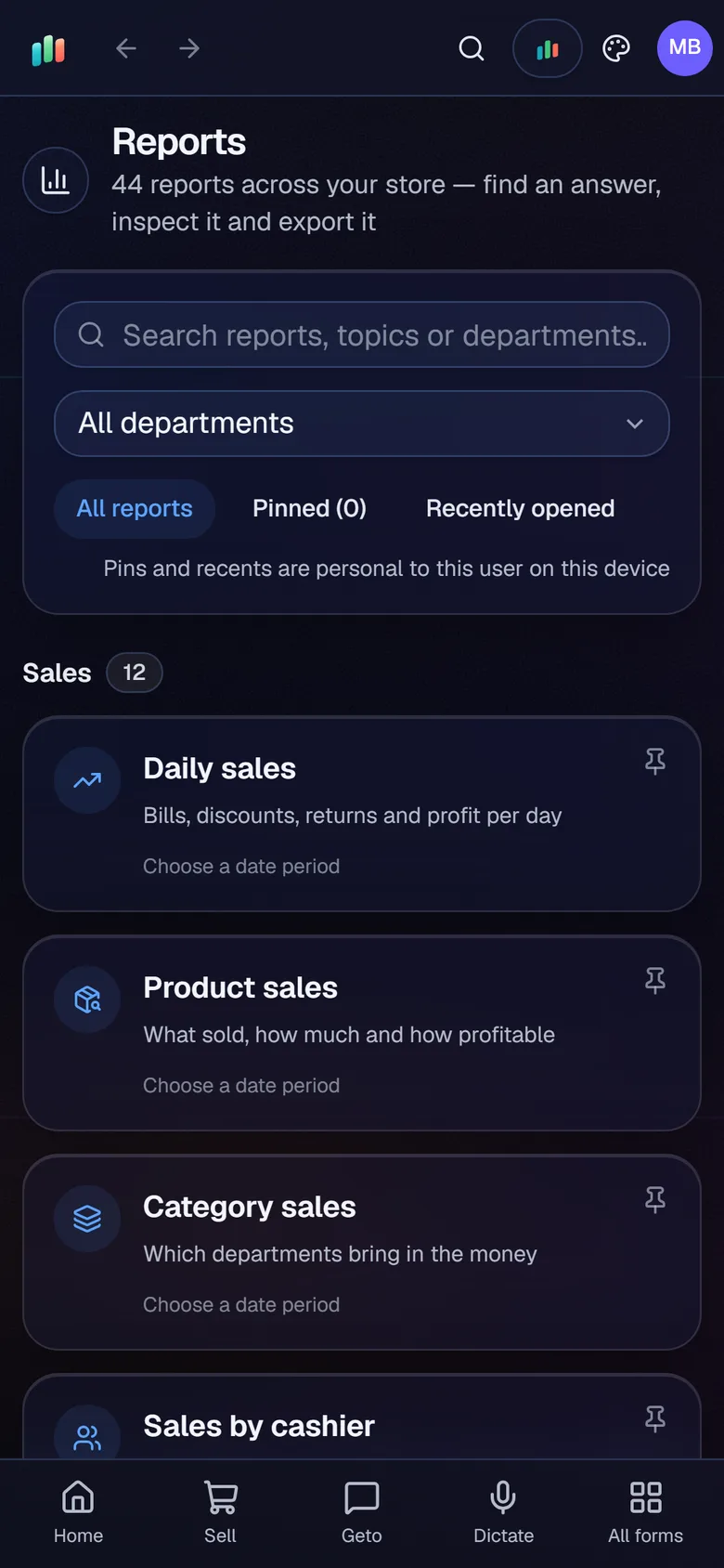Customers and reports on the AIFFICIENTO mobile app